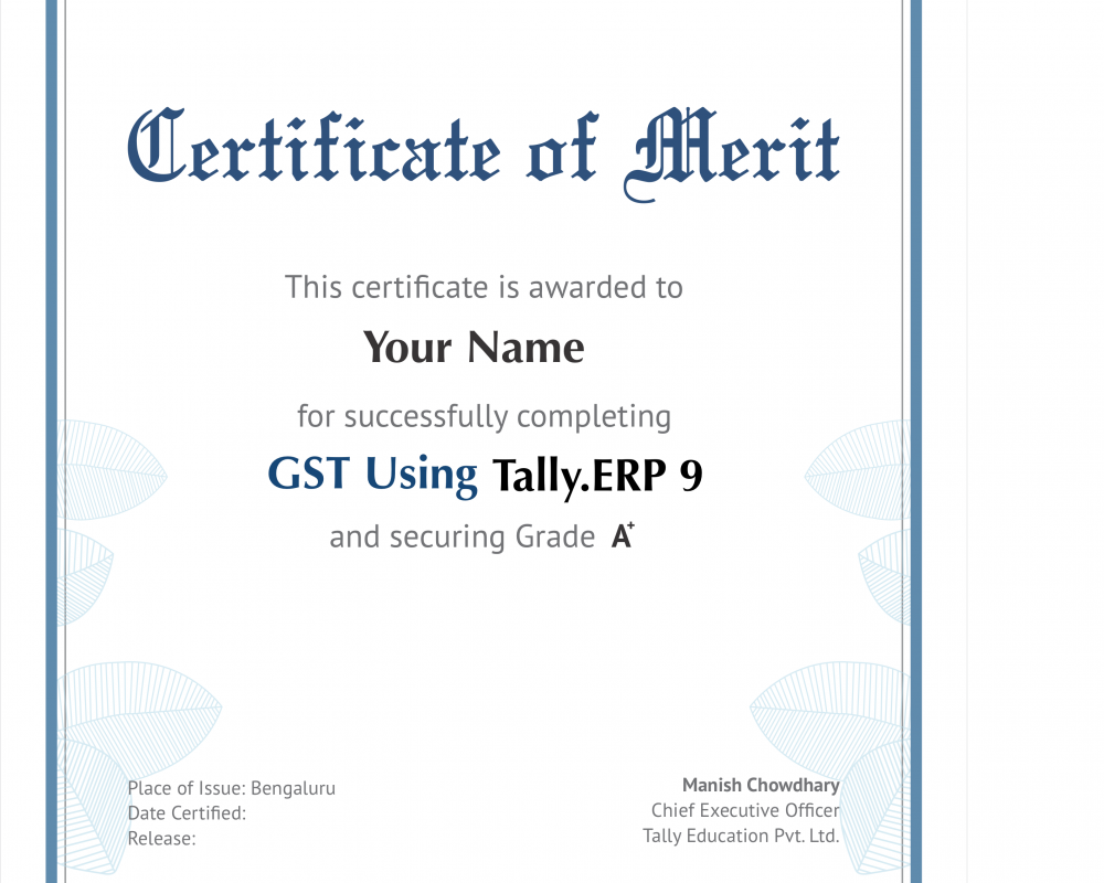 GST Using Tally ERP Certificate