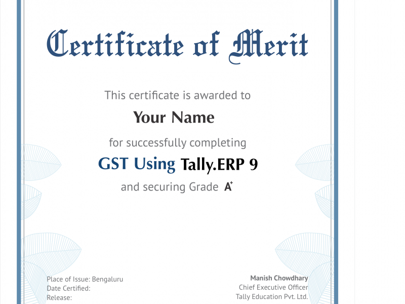 GST Using Tally ERP Certificate