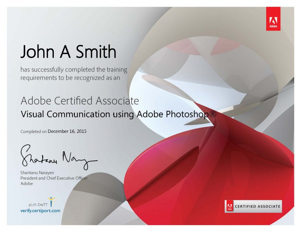 Photoshop certificate sample